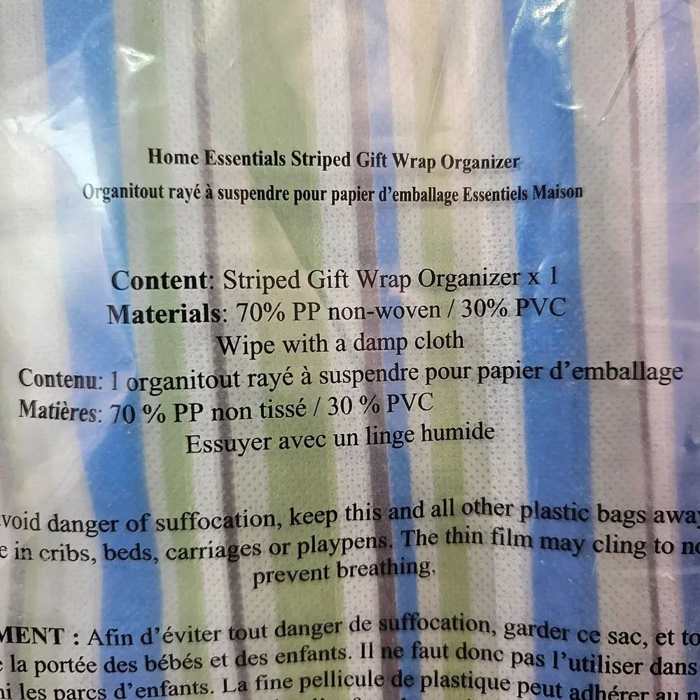 Avon Hanging Gift Wrap Organizer Striped Blue Green Storage Bag New Sealed